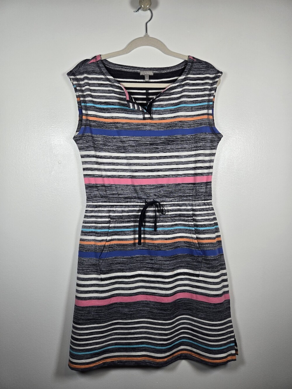 T By Talbots Multicolor Stripe Drawstring Waist Sleeveless Dress Size Small
